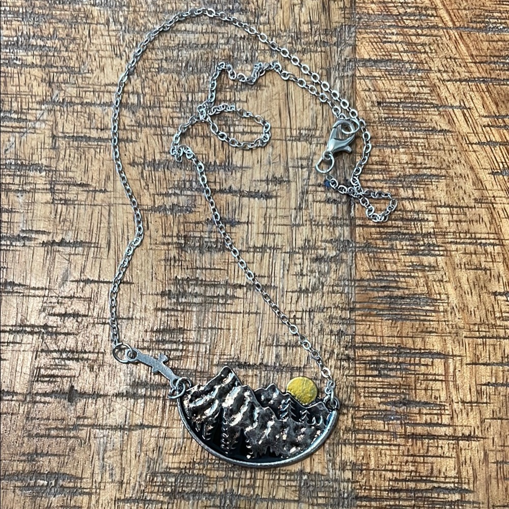 Silver Mountain Necklace with Yellow Accent